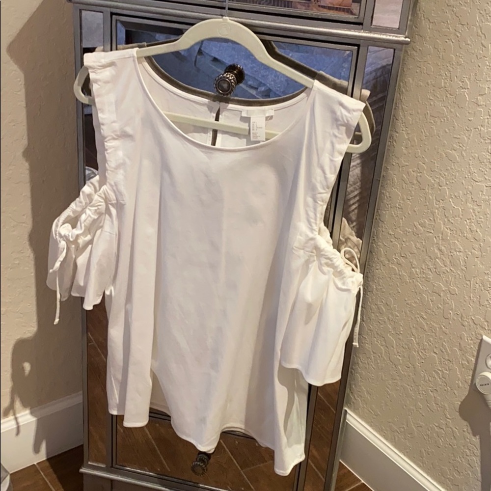 H&M bone white cold shoulder top size L